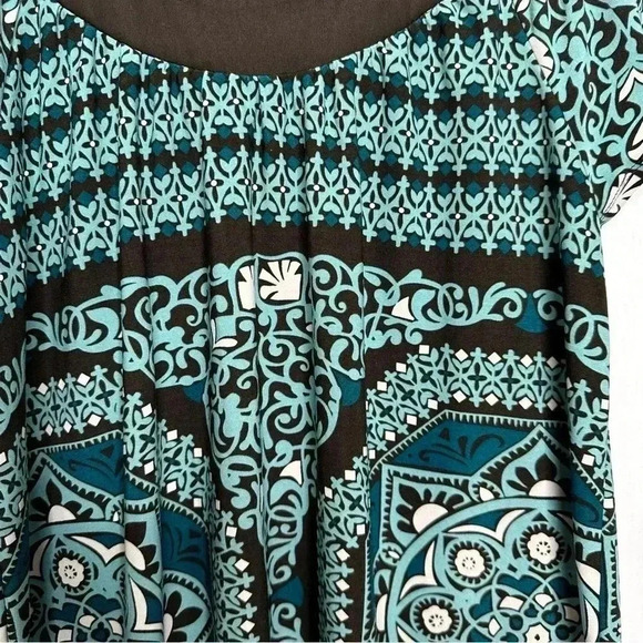 Inc International Concepts Short  Sleeved Blouse Ruffled Sleeves Brown/Blue Med - Picture 4 of 16